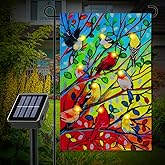 YMYIELD Lighted Tree Birds Garden Flags 12x18 Double Sided Solar LED Flashing Yard Flag for Lawn Outdoor Patio Decorations (Stand Not Included)