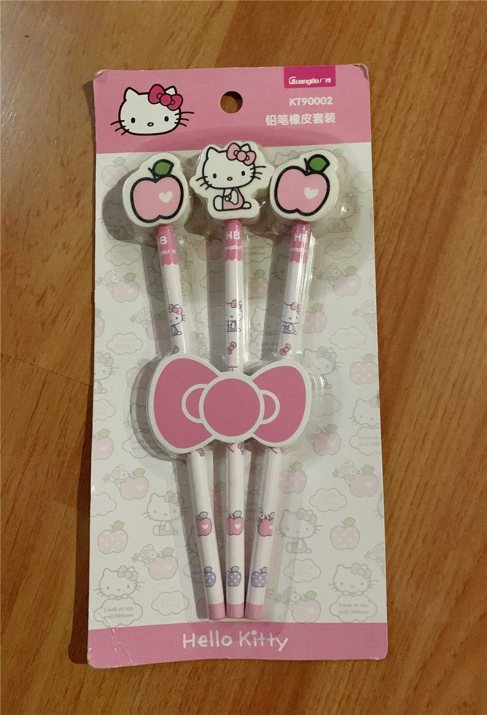 Yefashion 3pcs Hello Kitty Pencils+erasers Apple Girl Kid School Stationery Drawing Painting: Toys & Games