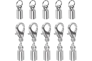 HARFINGTON 5pcs Cord End Cap 3.5mm ID Lobster Claw Clasp End Caps for DIY Bracelets Necklaces, Silver Tone