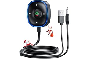 Bluetooth 5.3 Aux Car Adapter, SONRU Bluetooth Receiver for Car [Dual Connection & Mic Noise Cancellation], Aux Adapter with Plug-and-Play for Music/Hands-Free Calls/Stereo Audio