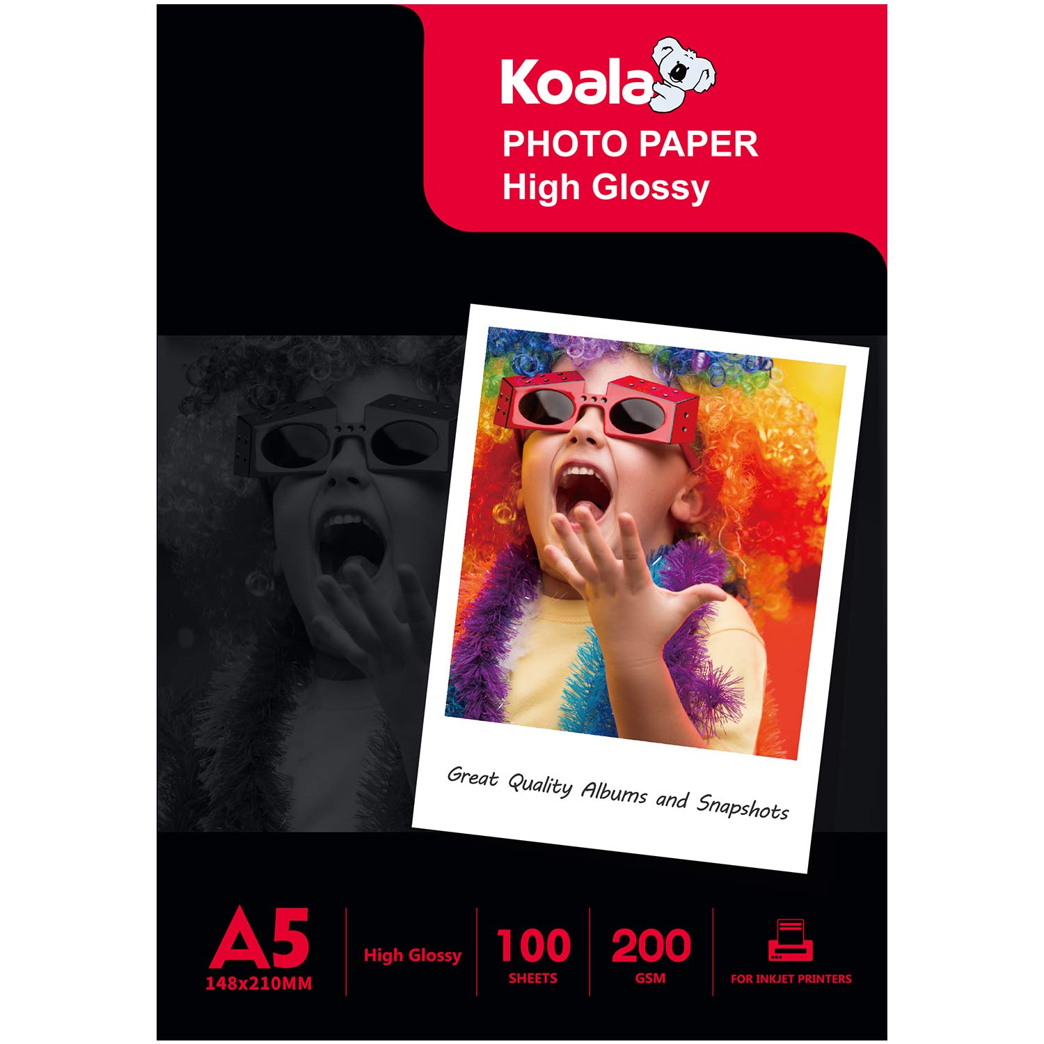 KOALA Inkjet Photo Paper A5 210x148mm Glossy 100 Sheets 200 GSM for Canon Hp Epson Inkjet Printer