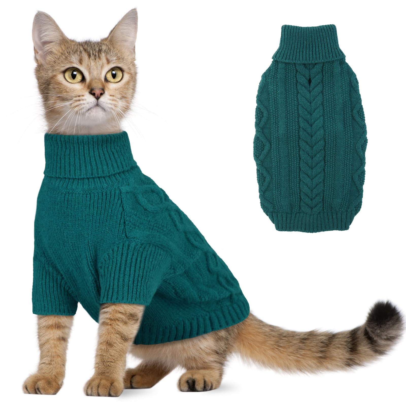Hjumarayan Dog Jumpers Small, Knitted Jumpers for Small Dogs Cat, Warm Pet Clothes Outfit for Winter Outdoor, Soft Sweater Thick Coat for Mini Dachshund, Toy Poodle, Peacock Green S โ image 1