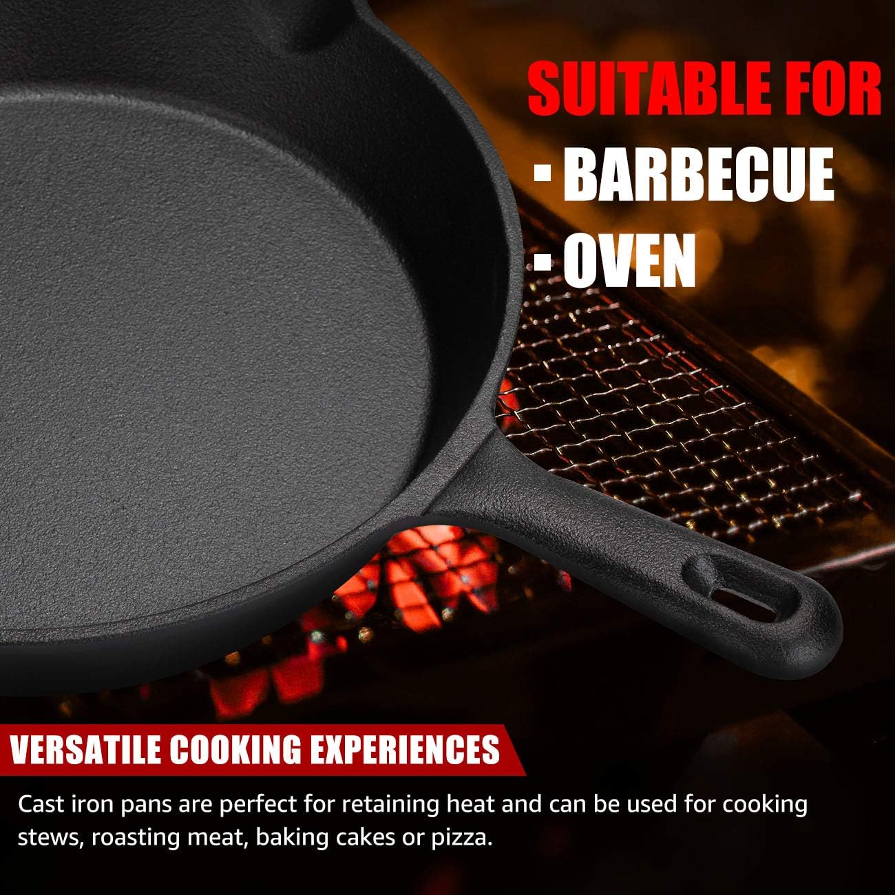 OVERMONT Pre-Seasoned Cast Iron Skillet Set, 3-Piece Frying Pans (6"-15cm, 8"-20cm, 10"-25cm), Oven Safe - Image 5