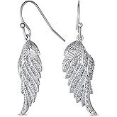Bling Jewelry Heavenly Spiritual Symbol Cubic Zirconia Pave CZ Guardian Angel Wing Feather Lever back Dangle Earrings For Women For Teen .925 Sterling Silver French Wire Threader