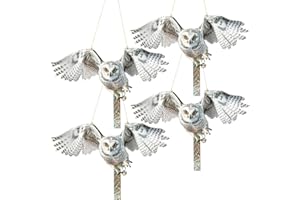 OFFICREATIVE Owl to Keep Birds Away, 4Pack Bird Scare Hawk Fake Owl, Reflective Hanging Bird Decoration, Bird Control Device to Keep Birds Pigeon Woodpecker Away from Patio Garden