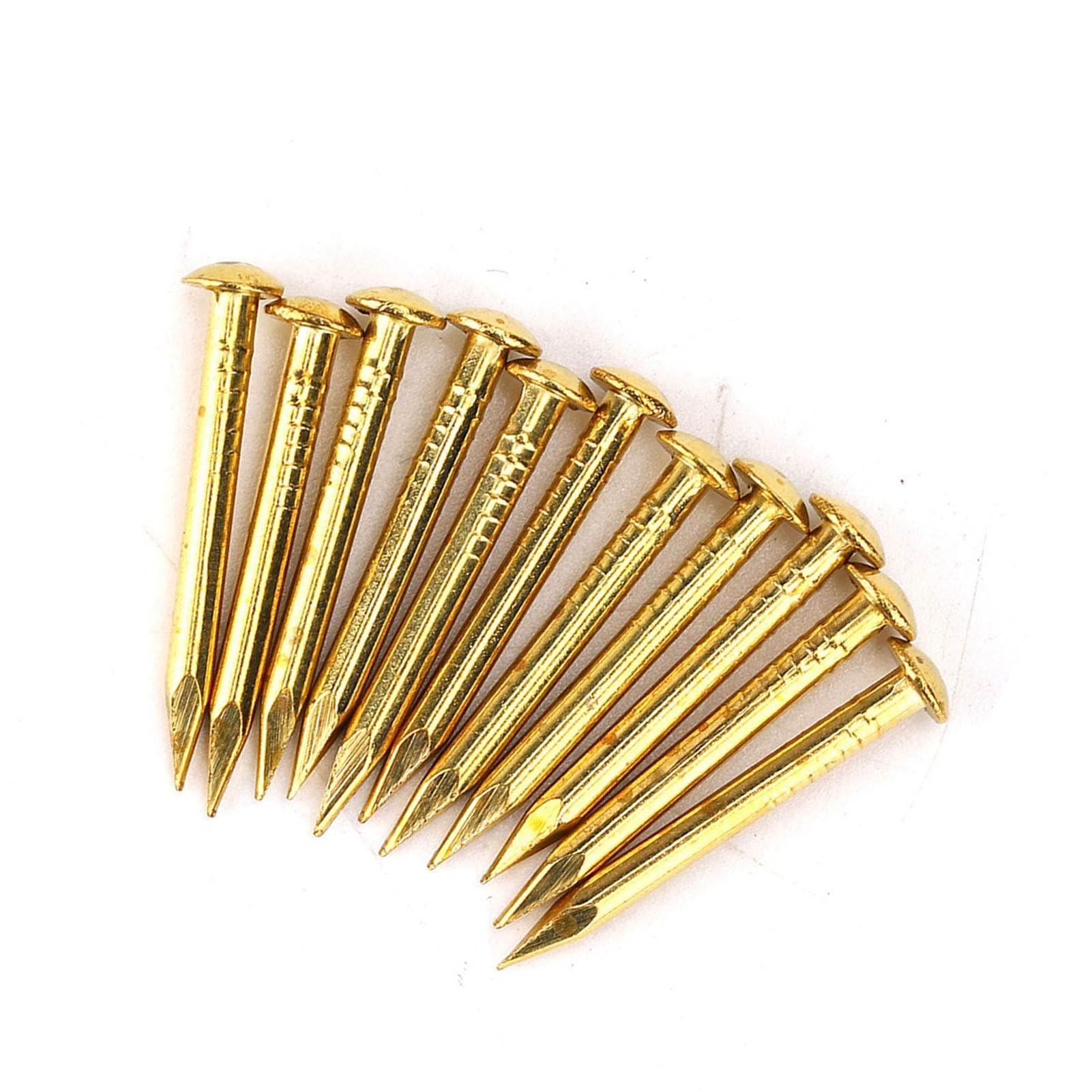 Brass Nail, 100Pcs Round Head Gold Nails Brass Wall Pins 10mm/15mm/18mm/22mm for Wood, for Hanging Picture Frame Mirror(22mm Long and Bold)
