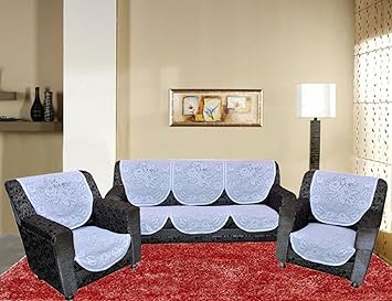 Kuber Industries Exclusive Print 6 Piece Cotton Sofa Cover Set - White