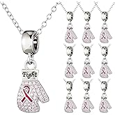 Tondiamo 10 Sets Breast Cancer Awareness Necklaces Bulk Pink Ribbon Crystal Charms Boxing Glove Fight Gift Necklaces with Encouragement Cards for Women Charity Survivor Campaign Party Favors