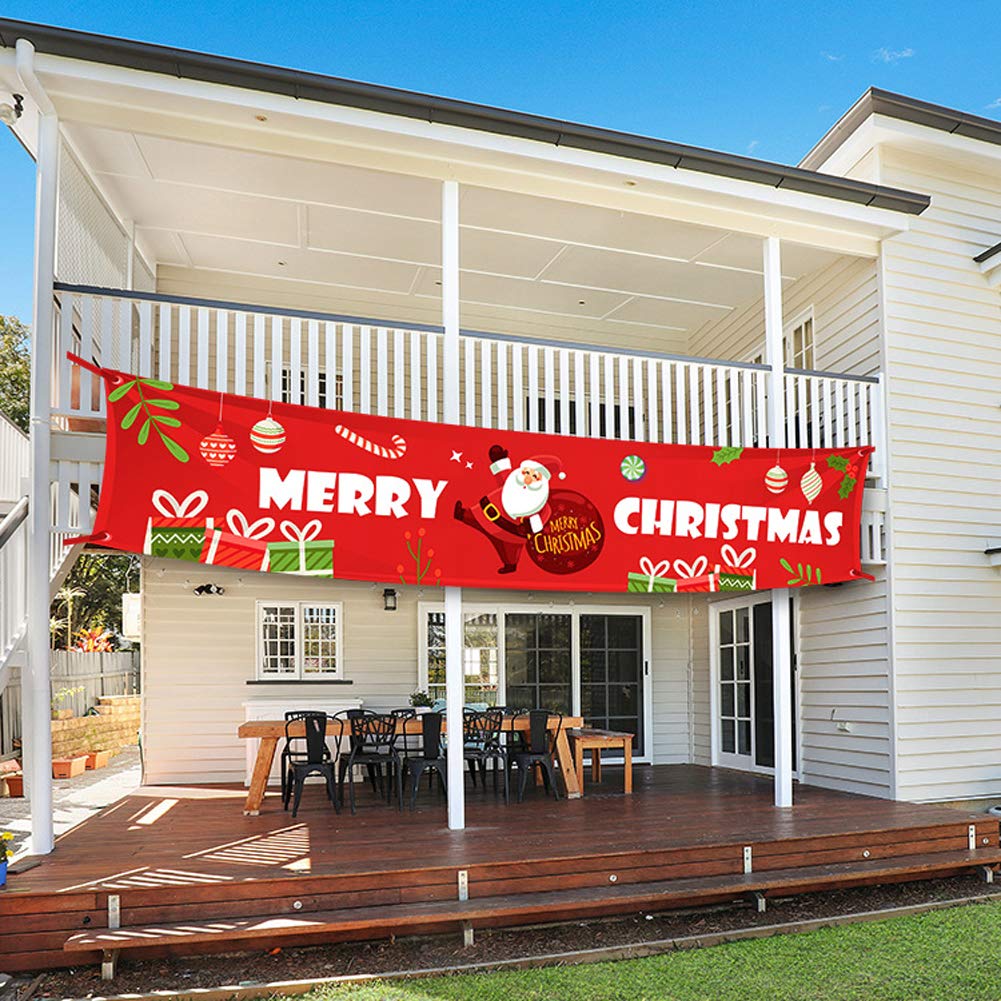 Large Merry Christmas Banner for Outdoor Home Party Hanging Decoration Huge Xmas Garden Yard Banners Shop Christmas Sign Banner Party Decoration Supplies Indoor (9.8x 1.6 feet)