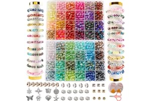 XJRLUK Glass Beads Bracelet Making Kit,1350PCS 48 Colors 8mm Crackle Glass Beads for Jewelry Making, Crystal Glass Round Beads Friendship Bracelet kit for DIY Crafts Gifts