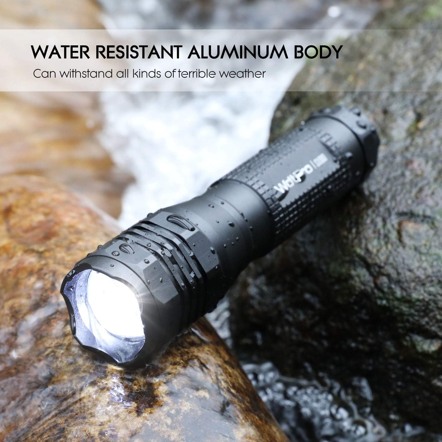 WdtPro LED Tactical Flashlight S1000 Upgraded - High Lumen, 3 Modes, Zoomable, Water Resistant, Flash Light - Ultra Portable Flashlights with Premium Holster for Camping, Gift, Emergency - - 