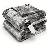 Cushious Electric Heated Blanket Throw 50''x60''Size Faux Fur Heating Blanket 10 Heating Settings, 1-8h Timer & Overheat Protection, Machine Washable, Soft Flannel and Sherpa Full Body Warmth