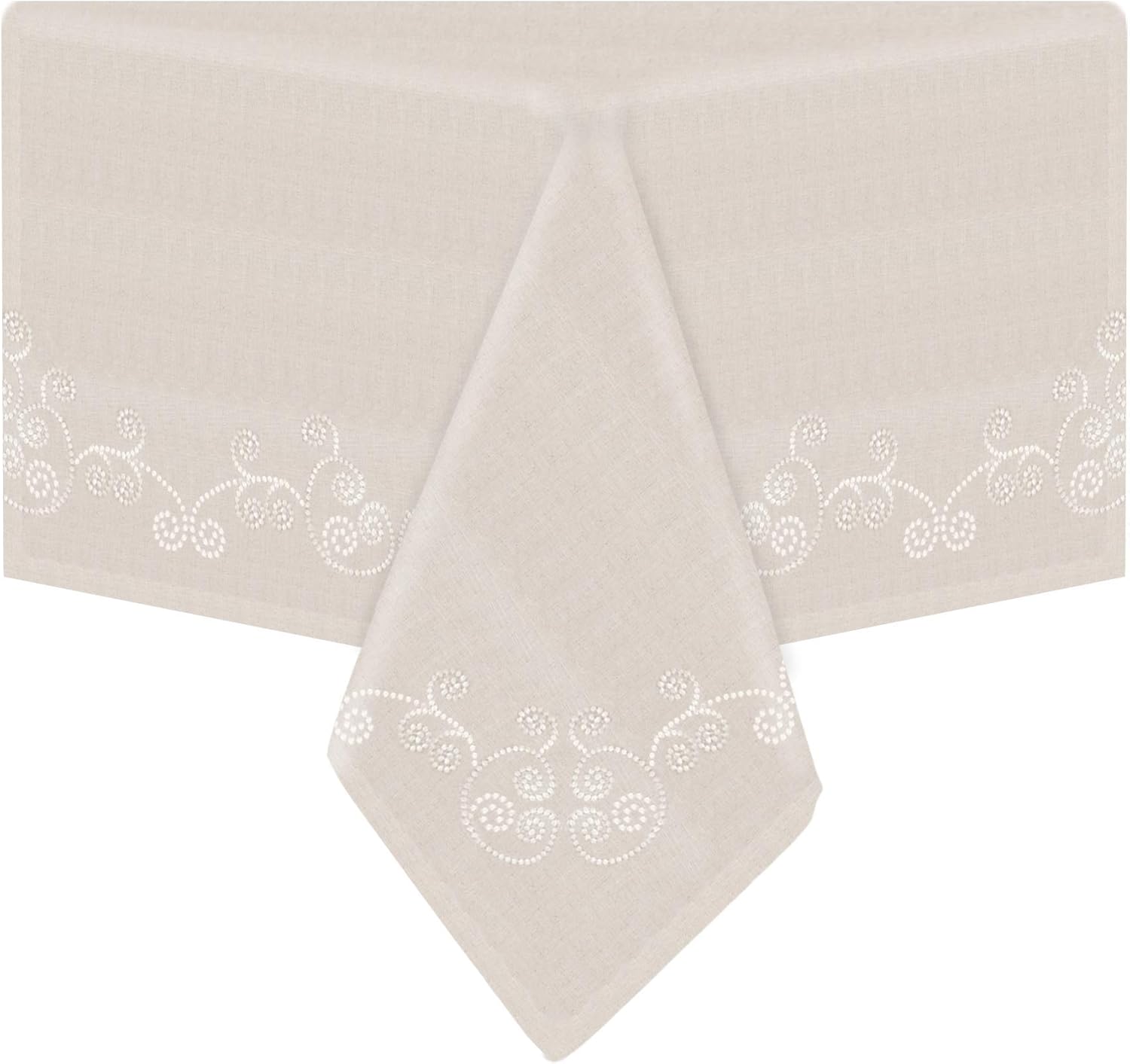 SARO LIFESTYLE Embroidered Swirl Design Linen Blend Tablecloth/001.N67120B, 67" x 120", Natural: Home & Kitchen