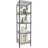 GIOTORENT 5 Tier Standing Shelving Metal Units, Adjustable Height Wire Shelf Display Rack for Laundry Bathroom Kitchen 11.8 W x 11.8 D x 50 H (5-Tier, Black)