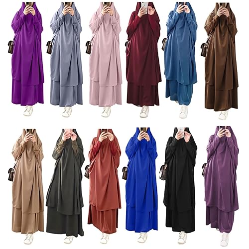 FPOVFPO Women's Abaya Prayer Dress – One-Piece Muslim Maxi Kaftan With Hijab, Pink, One Size