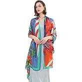 DANA XU Women's 100% Mulberry Satin Silk Pashmina Shawl Wraps Extra Large Floral Scarf for Evening Dresses, Soft Oversized