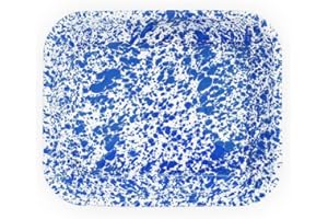 CROW CANYON HOME Enamelware Large Open Roaster, 13.5 x 10.75 inches, Blue/White Splatter