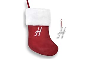 Regent Square 2023 Christmas Stocking & Ornament Set with Fine European Crystals, 18” Monogram Stocking and Silver Plated Monogram Ornament, Xmas Gift Set for Holiday- Letter-H