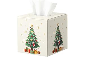 Luxspire Christmas Tissue Box Cover, 5.51" Square Tissue Box Cover with Magnetic Closure, Tissue Box Holder Christmas Decor for Living Room Bedroom Countertop Cars Hotels, Christmas Tree