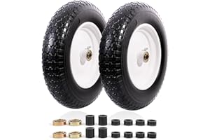 MZREXN 14.5" Wheelbarrow Tire Flat-Free 3.00/3.25/3.50/4.00-8" Solid Tire and Wheel with 3"-7" Centered Hub, 3/4" & 5/8" Bearings Replacement for Hand Truck/Dolly/Utility Cart/Garden Cart 2PCS White