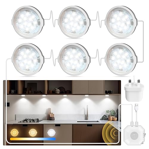 Daymeet Under Cabinet Lights, Motion Sensor Under Cupboard Kitchen Lights 3 Color Mode Led Lighting for Cabinet Cupboard, Closet Counter