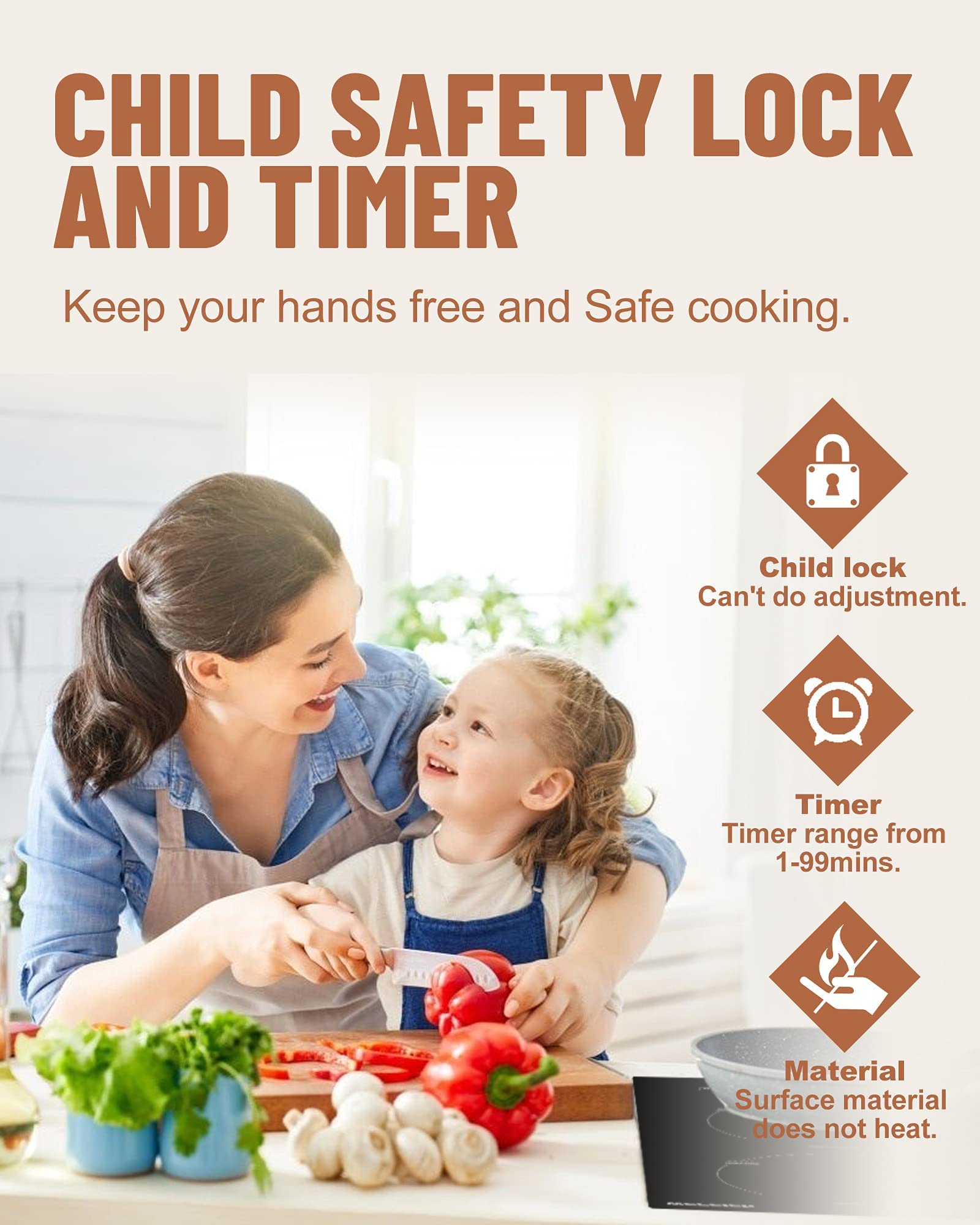 12 Inch Induction Cooktop 2 Burners Built-in Electric Stove top Boost Electric Hob Cooktop with 9 Power Levels, Child Safety Lock,Timer, 220-240V