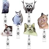 Geyoga 6 Pcs Animal Badge Reel Cat Funny Cute Badge Reels Retractable Alligator Clip Holder for Nurse Accessories Doctor(Funny)