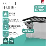 Klass Home 3 x 50 Litre Storage Boxes with Lids Clear Nestable Set of 3 view 2