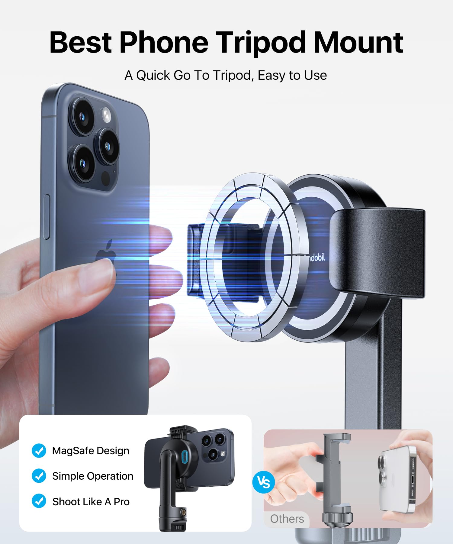 andobil MagStick Selfie Stick Tripod Compatible with MagSafe [Redefined Phone Tripod] 63.5