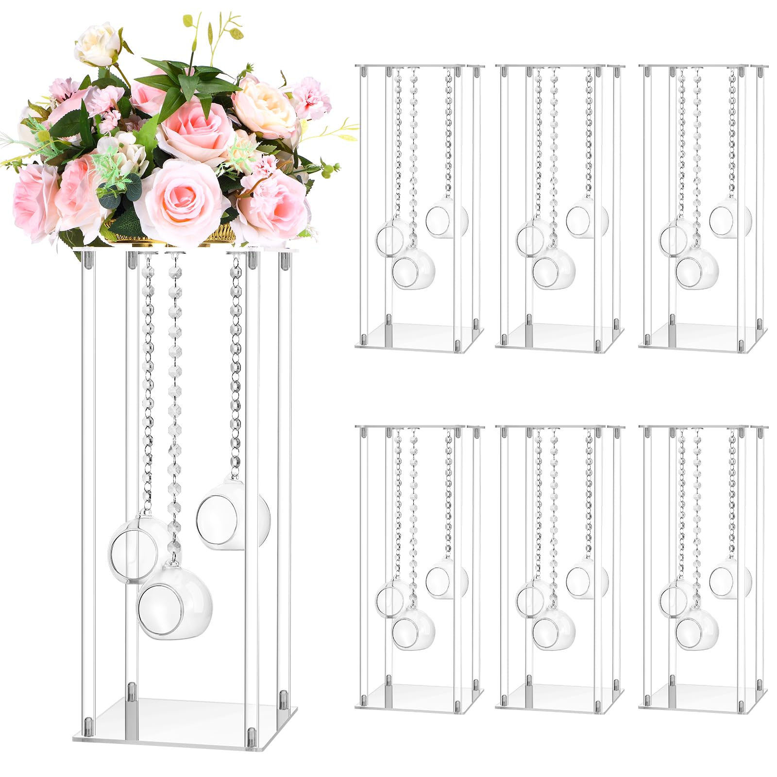 Photo 1 of ***Parts only***
Yerliker20, '' Tall Acrylic Flower Vase Wedding Centerpieces Flowers Stand with Hanging Glass Tealight Globe Candle Holders, Crystal Garland Strands and Self Adhesive Hook (Cuboid,Clear)