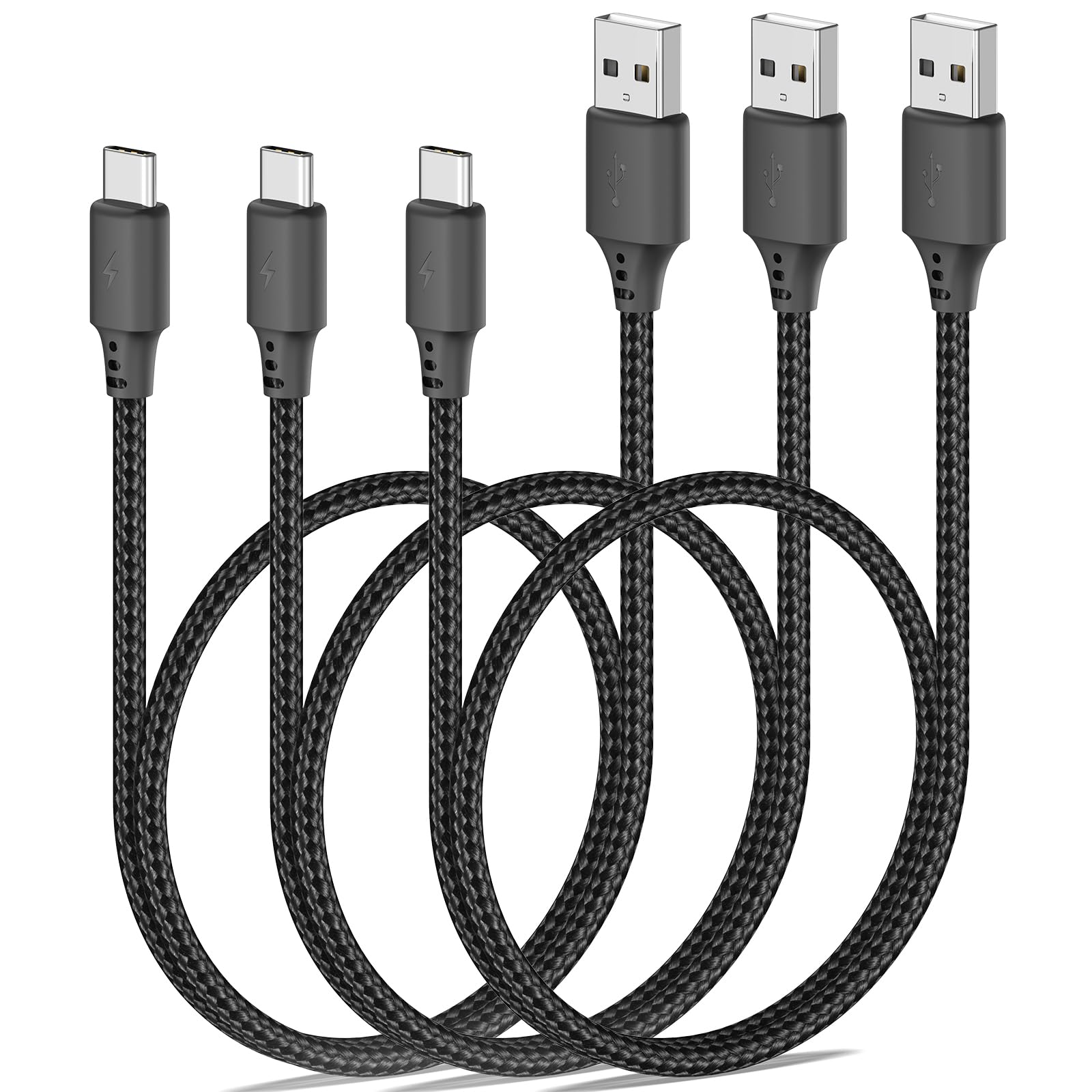 Photo 1 of 1.5ft USB C Cable 3Pack, USB A to USB C Short Cable 3A Fast Charging Nylon Braided Short USB-C Cable 18 Inches Android Auto Type C Cord for iPhone 16 15 Pro/Max Samsung Galaxy S23 Utltra Google Pixel