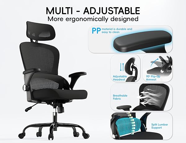 TRALT OFFICE CHAIR – ERGONOMIC OFFICE CHAIR WITH BACK SUPPORT, COMPUTER CHAIR – HOME OFFICE DESK CHAIR, 330 LBS WIDE SEAT BIG AND TALL OFFICE CHAIRS WITH HEADREST, COMFY DESK CHAIRS (BLACK)