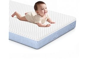 Pawtong Dual-Sided Comfort Baby and Toddler Crib Mattress with Cool Gel Memory Foam, Triple-Layer Breathable Premium Baby-Mattress for Infant and Toddler with Removable Outer Cover -White&Blue