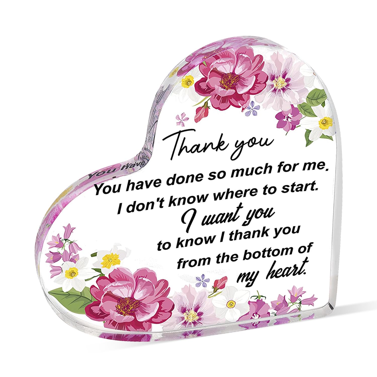 Rumyve Acrylic Heart Shaped Desktop Plaque - Transparent Crystal Thank You Gift for Teachers, Friends, and Colleagues