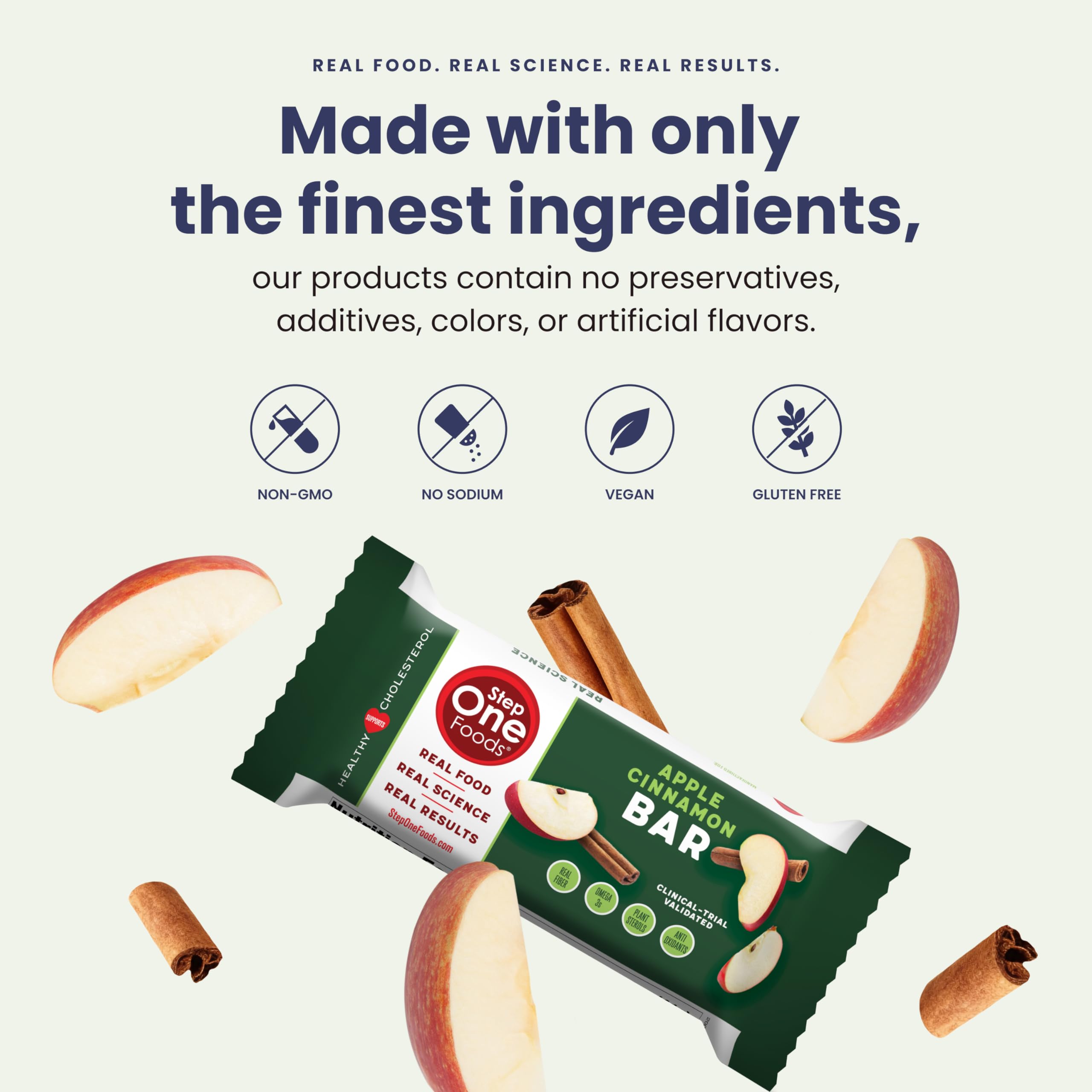 Step One Foods Apple Cinnamon Bars, Heart Healthy Snack Plant Sterols, Omega 3's and Dietary Fiber Gluten Free, Non-GMO, Vegan, Fruit and Nut Granola Bars (12 Pack)