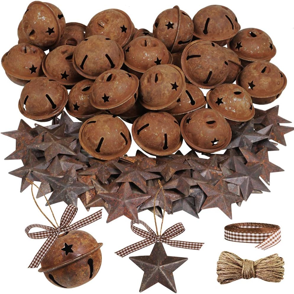Ornaments - Winlyn 80 Pcs Rusty Metal Christmas Sleigh Bells Jingle Bells Rustic Craft Bell 1-1/2