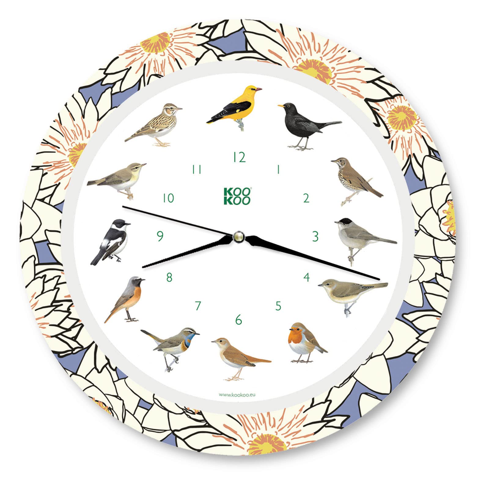 KOOKOO Singvogel water-lily, singing birdclock includes 12 genuine original field recordings from native songbirds
