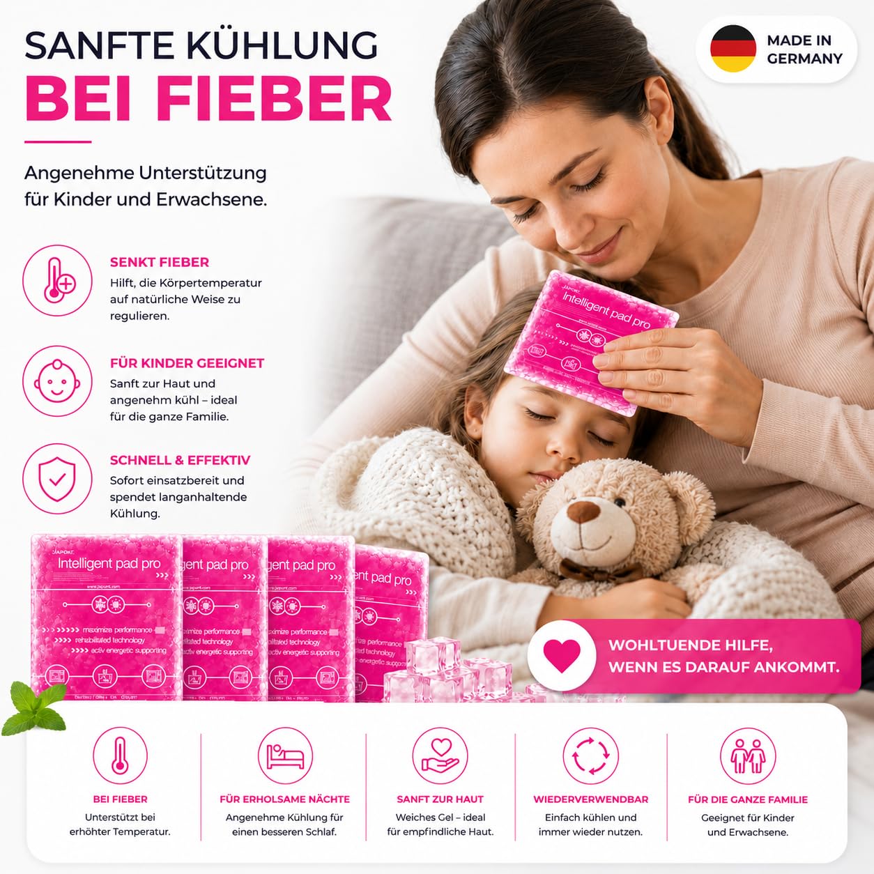 TK Gruppe Timo Kingler Kühlpads Set - MADE IN GERMANY - Kühlakkus Gel, klein & Groß Wärmekissen & Kühlpacks - Kühlkissen - Weisheitszahn & Fieber - Kinder & Erwachsene (3x pink - 16x16 cm) 3