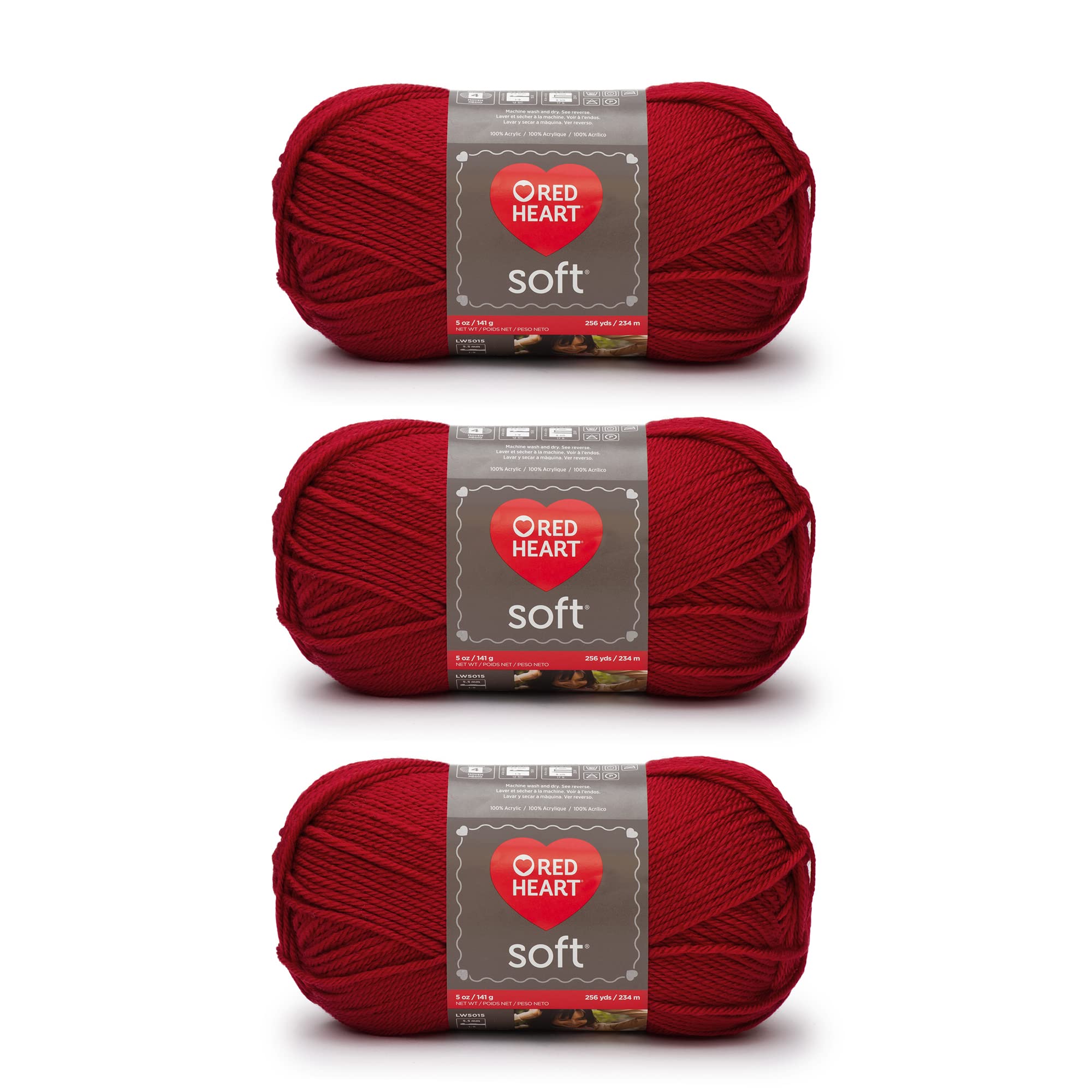 Red Heart Soft Really Red Yarn - 3 Pack of 141g/5oz - Acrylic - 4 Medium (Worsted) - 256 Yards - Knitting/Crochet
