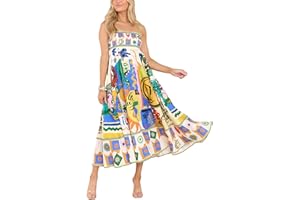 FARETUMIYA Women Cute Print Maxi Cami Dress Loose Sleeveless Spaghetti Strap Boho Dress Flowy Graffiti Long Aline Sun Dress