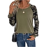 RoseSeek Women's Camo Print Long Sleeve Tee Tops Casual Crewneck Tees Shirts Casual Fall T Shirt