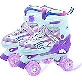Kids Roller Skates for Boys and Girls, Adjustable Quad Skates for Kids Ages 5-8 6-12 with Light Up Wheels, Children Beginners Rollerskates for Indoor Outdoor