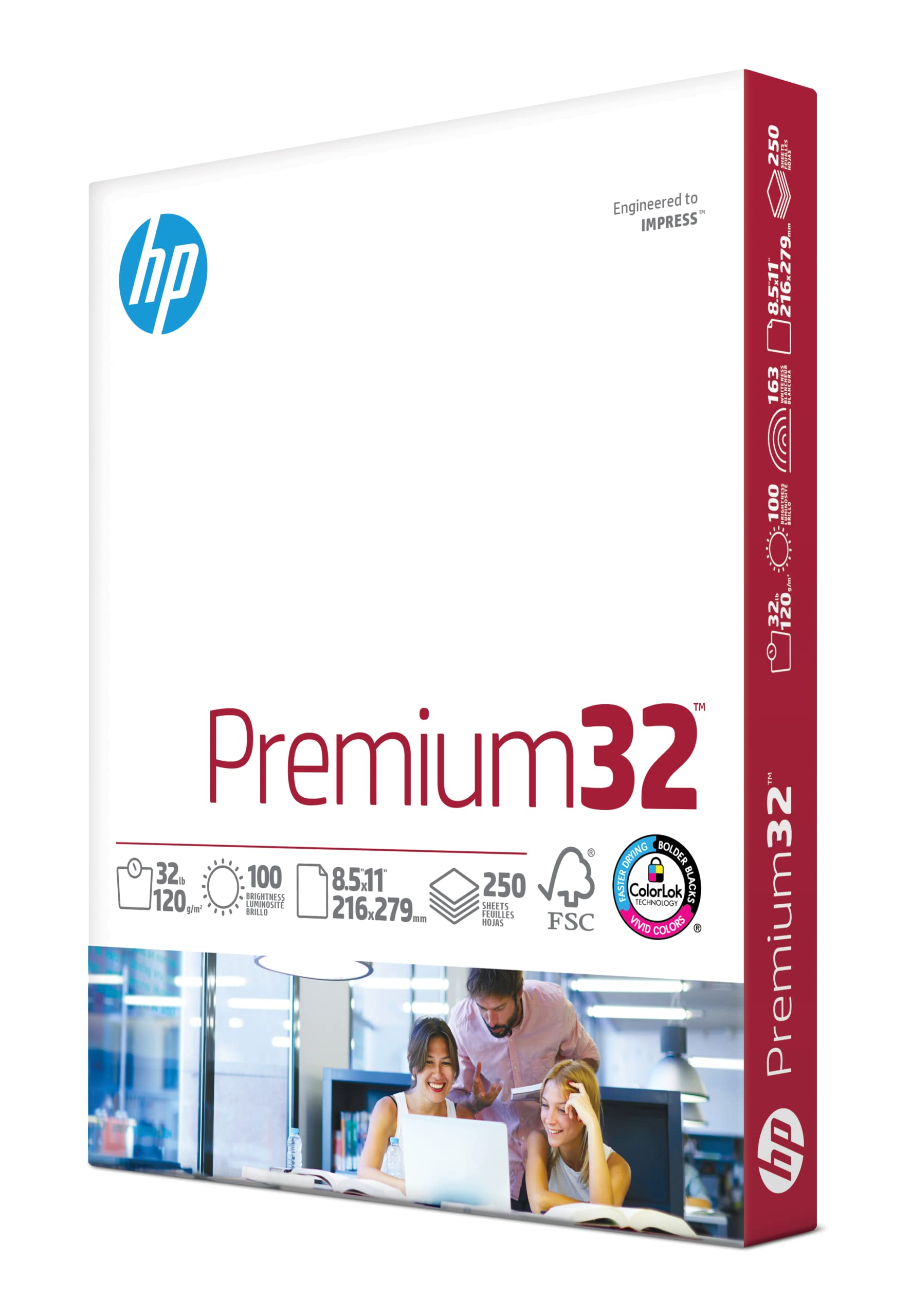 Photo 1 of Hp  | 8.5 x 11 Paper | Premium 32 lb | 1 Ream - 250 Sheets | 100 Bright | Made in USA - FSC Certified | 113500R