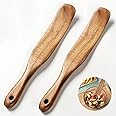 2 Pcs Teak Wooden Spatula for Sourdough - Multi-Purpose Mixing Spoon, Stirring Stick, and Jar Scraper - Durable Flat Spurtle for Bread Making, Cooking, and Non-Stick Cookware (2)