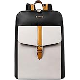CLUCI Leather Laptop Backpack for Women 15.6 inch Computer Backpack Stylish Travel Backpack Purse for Women Work Daypack Bag Black-white with Yellow
