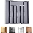 Bellsal Grey Silverware Organizer Kitchen Drawer Organizer Expandable Bamboo Utensil Holder Cutlery Tray for Kitchen Utensil and Flatware Bedroom Office