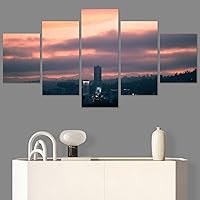 SIGNWIN 5 Panel Canvas Wall Art Cityscape Sunset for Home Decorations Ready to Hang - 60