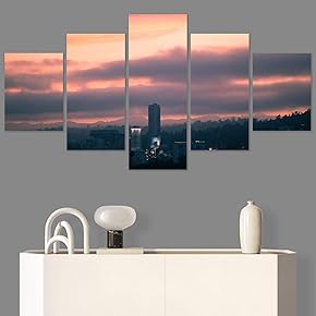 SIGNWIN 5 Panel Canvas Wall Art Cityscape Sunset...