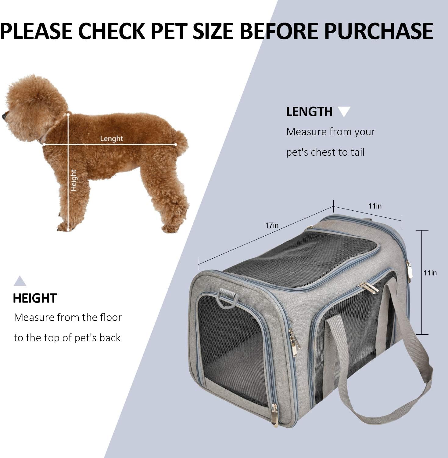 Henkelion Cat Carriers Dog Carrier Pet Carrier for Small Medium Cats Dogs Puppies up to 15 Lbs, TSA Airline Approved Small Dog Carrier Soft Sided, Collapsible Waterproof Travel Puppy Carrier - Grey : Pet Supplies