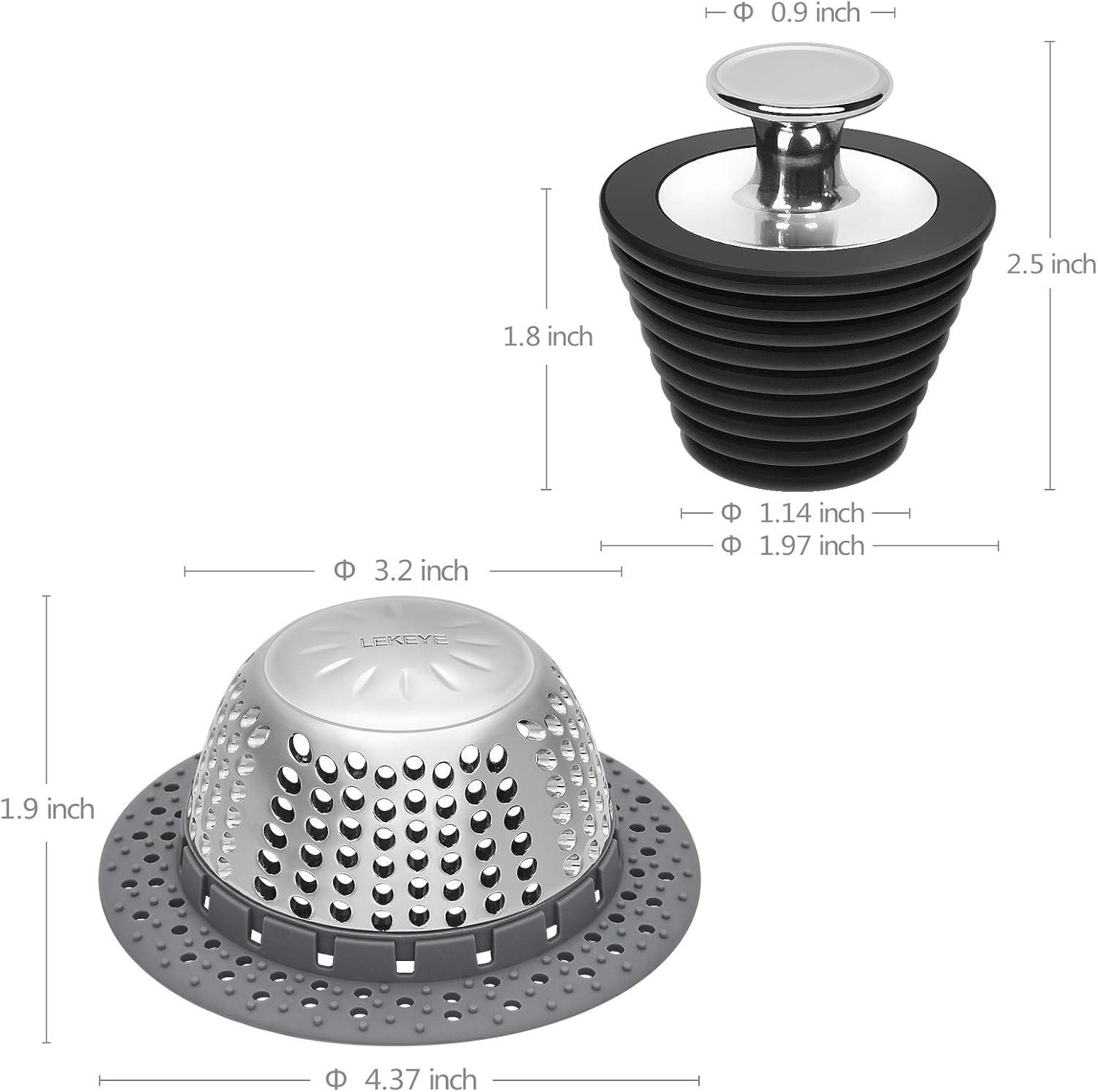 LEKEYE Drain Hair Catcher | Bathtub Stopper/Shower Drain Cover/Drain Protector for Pop-Up & Regular Drains - - 